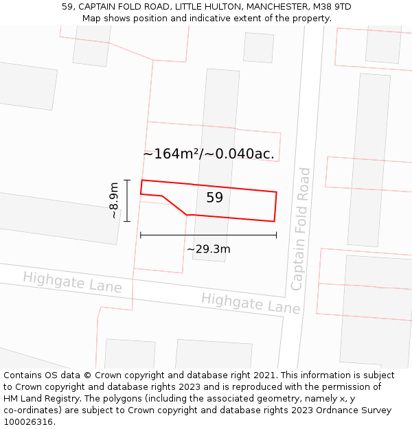 59, CAPTAIN FOLD ROAD, LITTLE HULTON, MANCHESTER, M38 9TD: Plot and title map