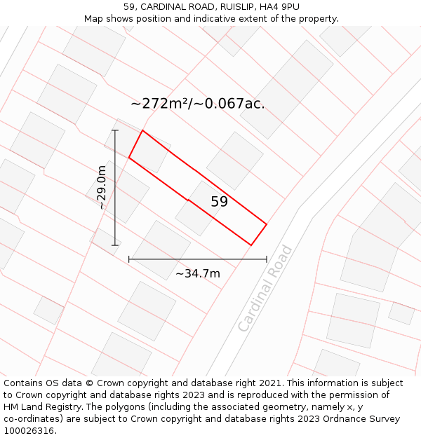 59, CARDINAL ROAD, RUISLIP, HA4 9PU: Plot and title map