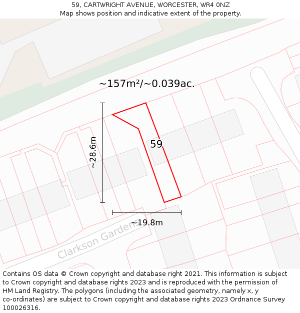 59, CARTWRIGHT AVENUE, WORCESTER, WR4 0NZ: Plot and title map