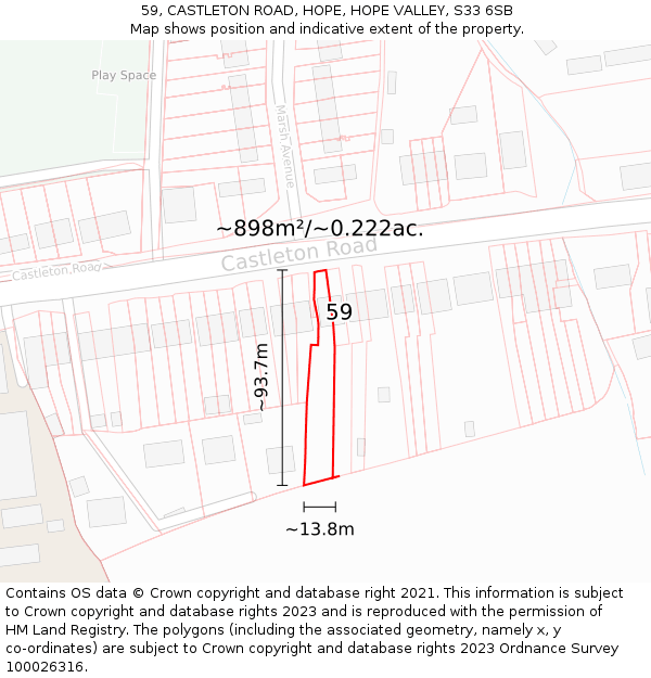 59, CASTLETON ROAD, HOPE, HOPE VALLEY, S33 6SB: Plot and title map