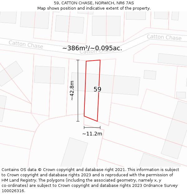 59, CATTON CHASE, NORWICH, NR6 7AS: Plot and title map