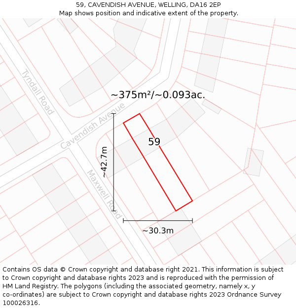 59, CAVENDISH AVENUE, WELLING, DA16 2EP: Plot and title map