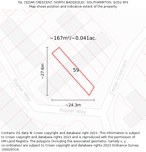 59, CEDAR CRESCENT, NORTH BADDESLEY, SOUTHAMPTON, SO52 9FX: Plot and title map