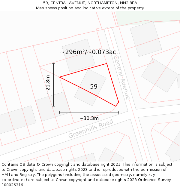 59, CENTRAL AVENUE, NORTHAMPTON, NN2 8EA: Plot and title map