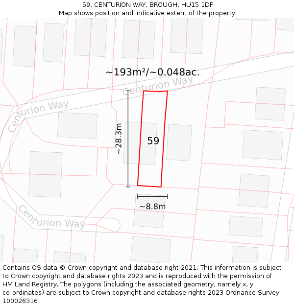 59, CENTURION WAY, BROUGH, HU15 1DF: Plot and title map