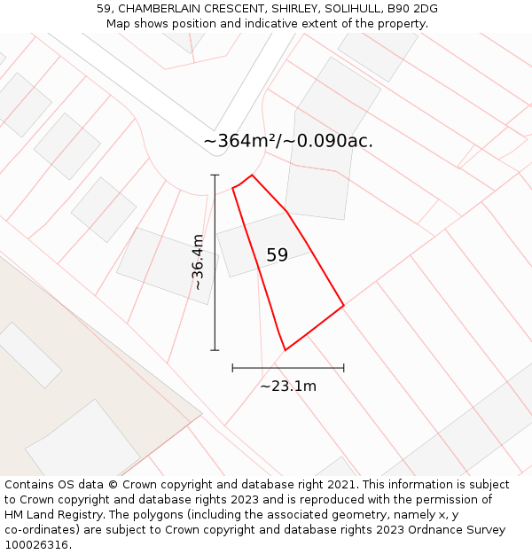 59, CHAMBERLAIN CRESCENT, SHIRLEY, SOLIHULL, B90 2DG: Plot and title map