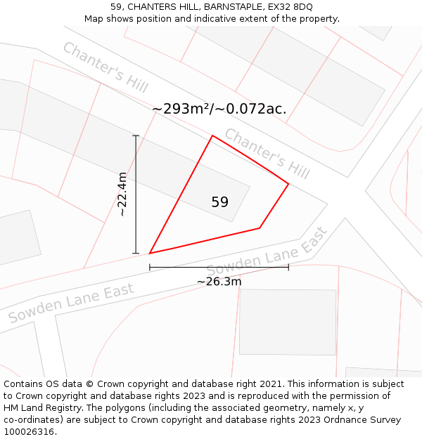 59, CHANTERS HILL, BARNSTAPLE, EX32 8DQ: Plot and title map