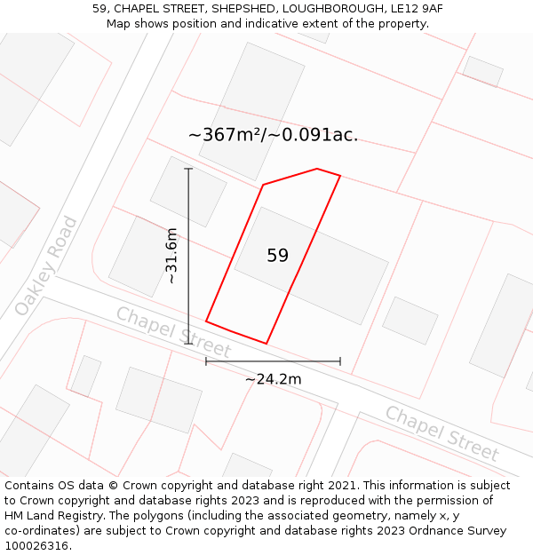 59, CHAPEL STREET, SHEPSHED, LOUGHBOROUGH, LE12 9AF: Plot and title map