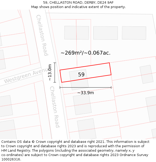 59, CHELLASTON ROAD, DERBY, DE24 9AF: Plot and title map