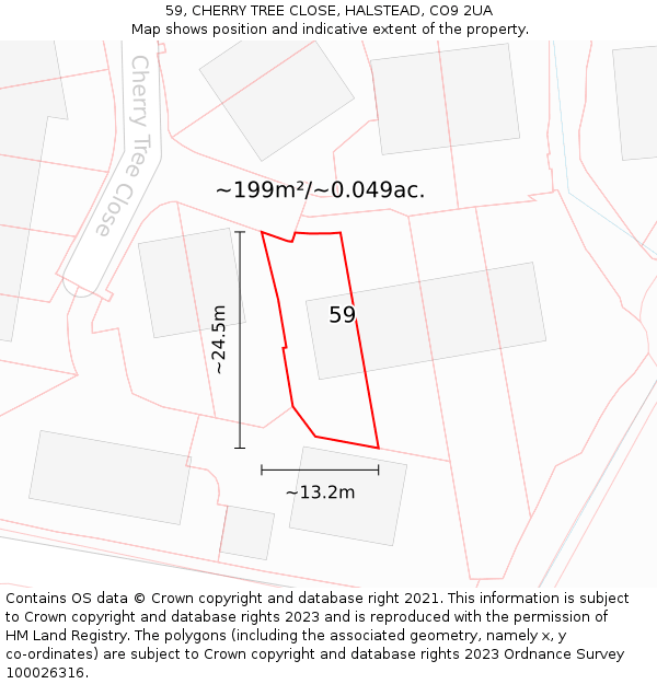 59, CHERRY TREE CLOSE, HALSTEAD, CO9 2UA: Plot and title map