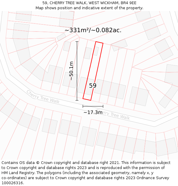 59, CHERRY TREE WALK, WEST WICKHAM, BR4 9EE: Plot and title map