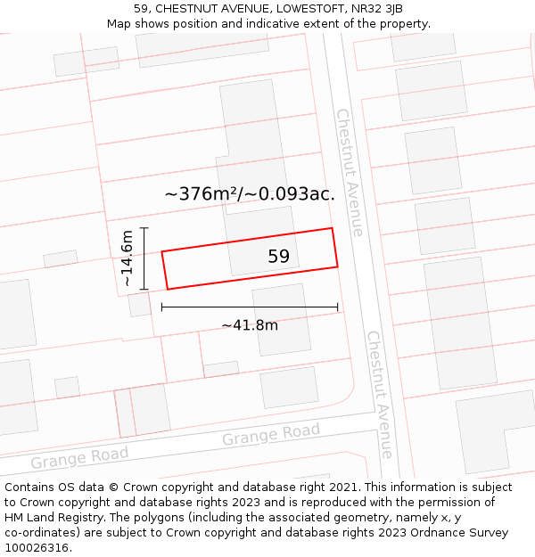 59, CHESTNUT AVENUE, LOWESTOFT, NR32 3JB: Plot and title map