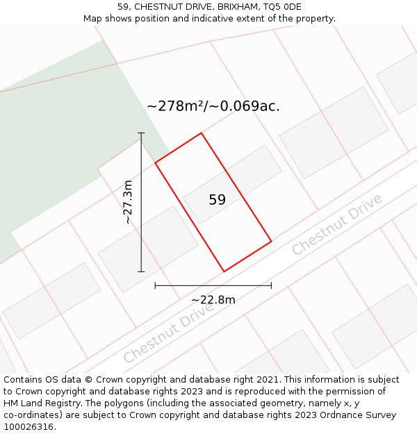 59, CHESTNUT DRIVE, BRIXHAM, TQ5 0DE: Plot and title map