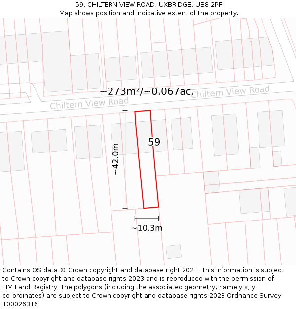 59, CHILTERN VIEW ROAD, UXBRIDGE, UB8 2PF: Plot and title map