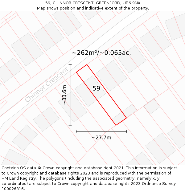 59, CHINNOR CRESCENT, GREENFORD, UB6 9NX: Plot and title map