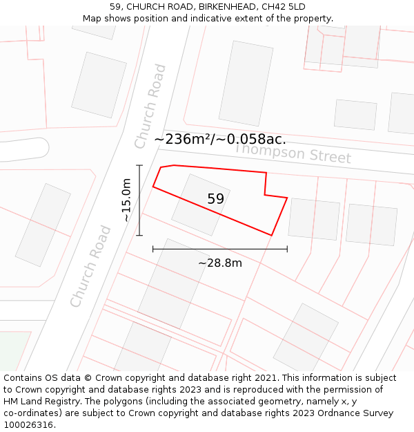 59, CHURCH ROAD, BIRKENHEAD, CH42 5LD: Plot and title map