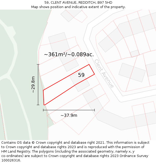 59, CLENT AVENUE, REDDITCH, B97 5HD: Plot and title map
