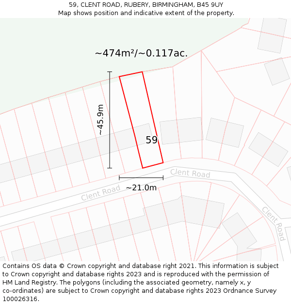 59, CLENT ROAD, RUBERY, BIRMINGHAM, B45 9UY: Plot and title map
