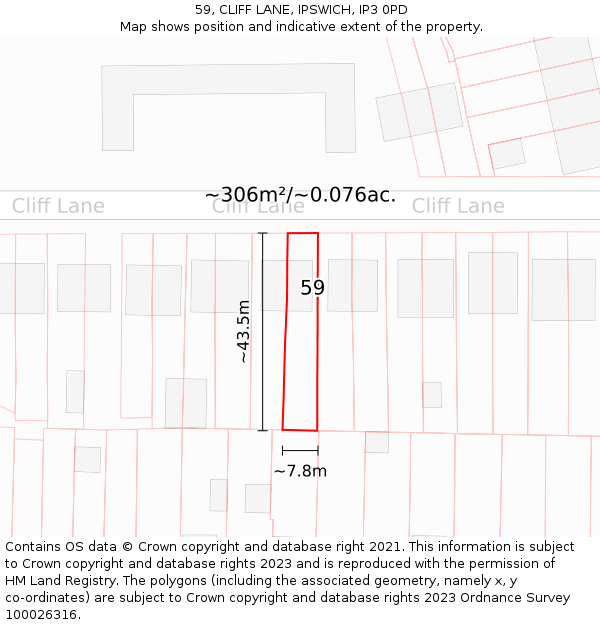 59, CLIFF LANE, IPSWICH, IP3 0PD: Plot and title map