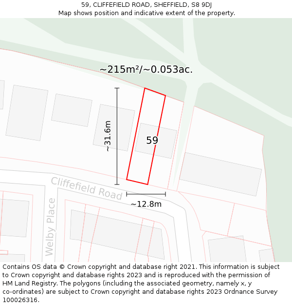 59, CLIFFEFIELD ROAD, SHEFFIELD, S8 9DJ: Plot and title map