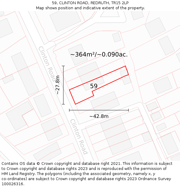 59, CLINTON ROAD, REDRUTH, TR15 2LP: Plot and title map