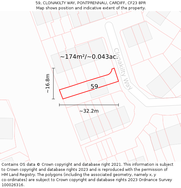 59, CLONAKILTY WAY, PONTPRENNAU, CARDIFF, CF23 8PR: Plot and title map
