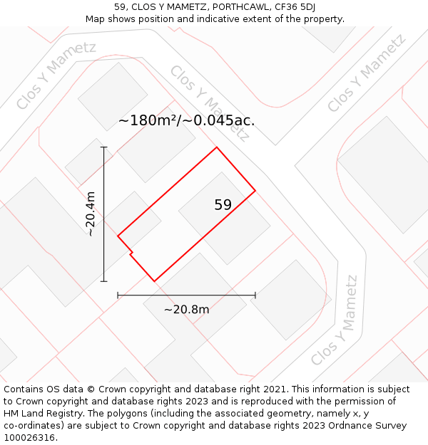 59, CLOS Y MAMETZ, PORTHCAWL, CF36 5DJ: Plot and title map