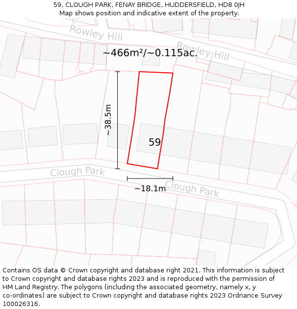 59, CLOUGH PARK, FENAY BRIDGE, HUDDERSFIELD, HD8 0JH: Plot and title map