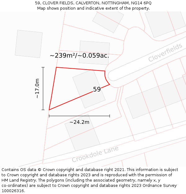 59, CLOVER FIELDS, CALVERTON, NOTTINGHAM, NG14 6PQ: Plot and title map