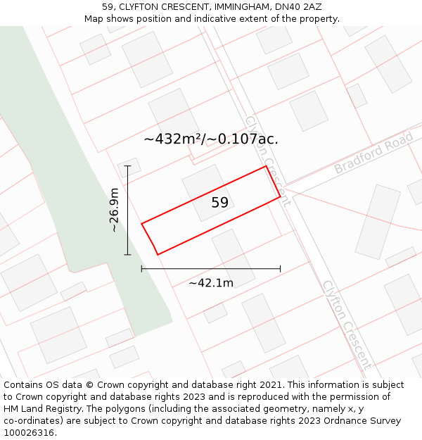 59, CLYFTON CRESCENT, IMMINGHAM, DN40 2AZ: Plot and title map