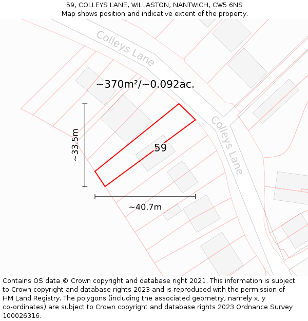 59, COLLEYS LANE, WILLASTON, NANTWICH, CW5 6NS: Plot and title map