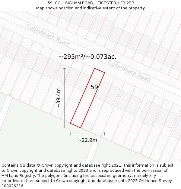 59, COLLINGHAM ROAD, LEICESTER, LE3 2BB: Plot and title map