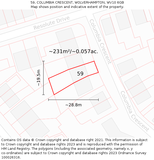 59, COLUMBIA CRESCENT, WOLVERHAMPTON, WV10 6GB: Plot and title map