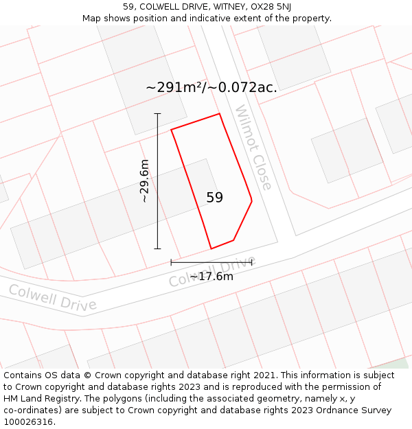59, COLWELL DRIVE, WITNEY, OX28 5NJ: Plot and title map