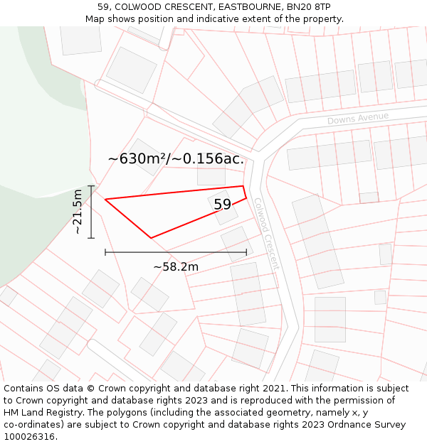 59, COLWOOD CRESCENT, EASTBOURNE, BN20 8TP: Plot and title map