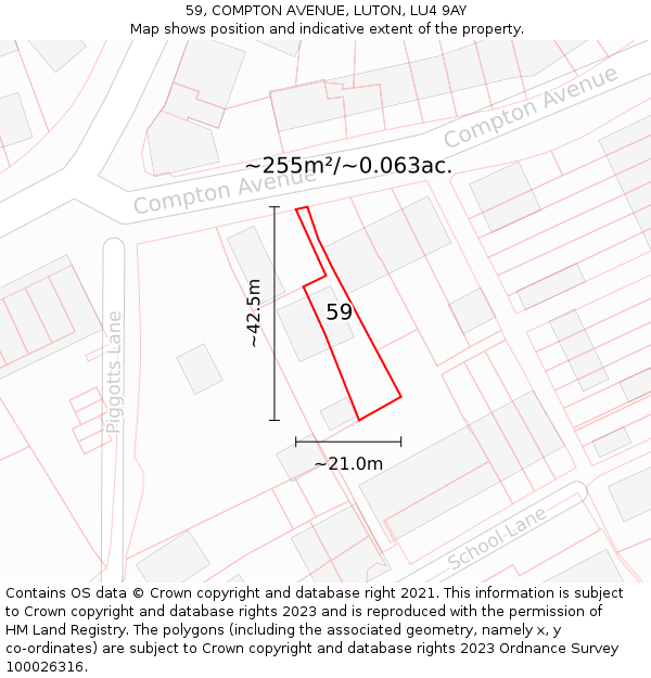 59, COMPTON AVENUE, LUTON, LU4 9AY: Plot and title map