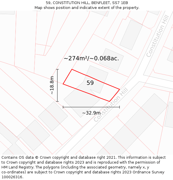 59, CONSTITUTION HILL, BENFLEET, SS7 1EB: Plot and title map