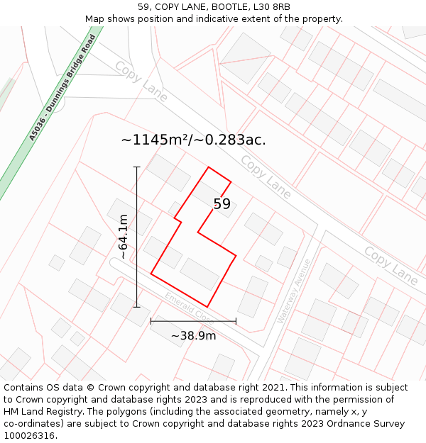 59, COPY LANE, BOOTLE, L30 8RB: Plot and title map