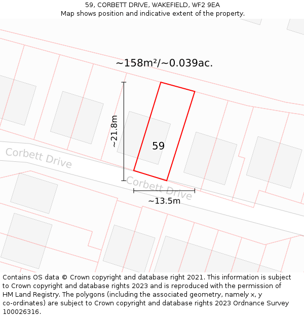 59, CORBETT DRIVE, WAKEFIELD, WF2 9EA: Plot and title map