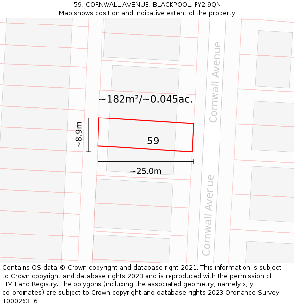 59, CORNWALL AVENUE, BLACKPOOL, FY2 9QN: Plot and title map