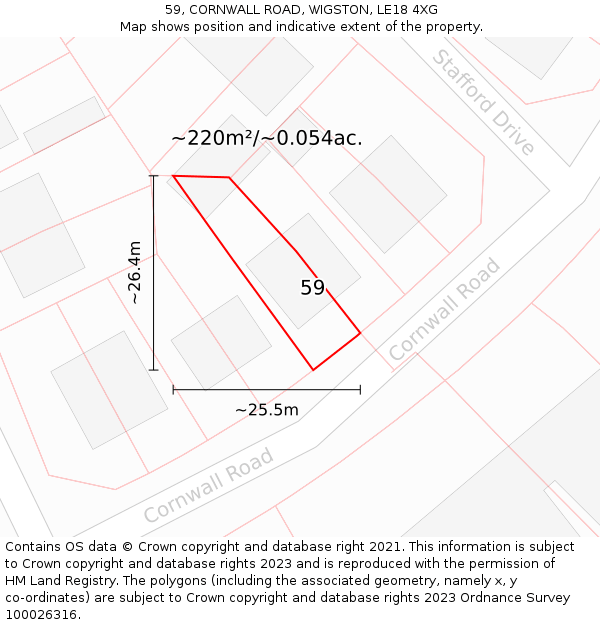 59, CORNWALL ROAD, WIGSTON, LE18 4XG: Plot and title map