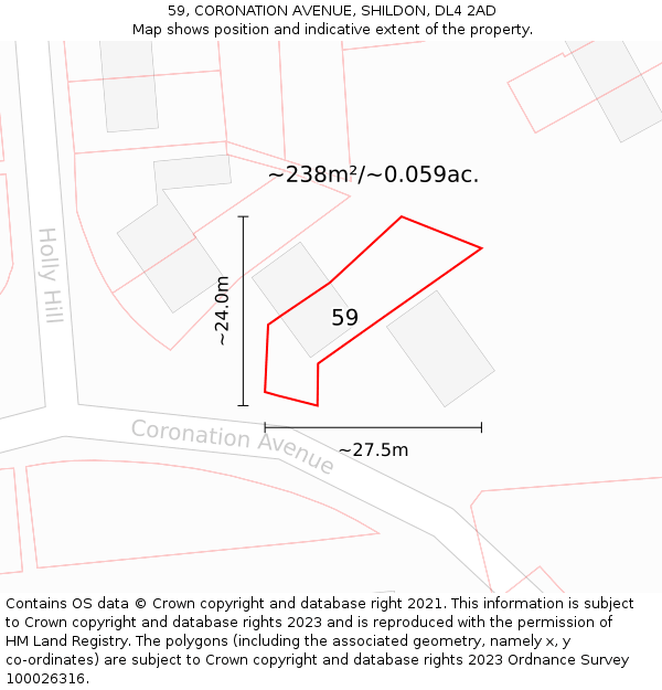 59, CORONATION AVENUE, SHILDON, DL4 2AD: Plot and title map