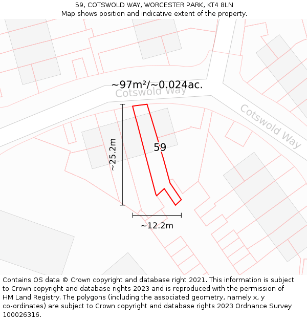 59, COTSWOLD WAY, WORCESTER PARK, KT4 8LN: Plot and title map