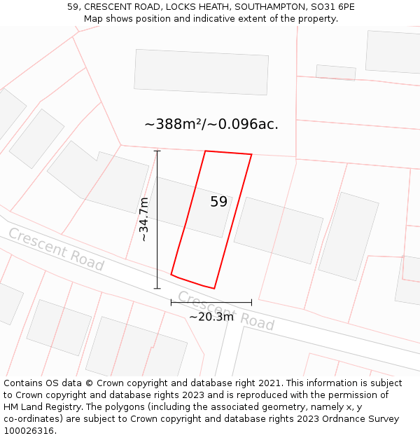59, CRESCENT ROAD, LOCKS HEATH, SOUTHAMPTON, SO31 6PE: Plot and title map