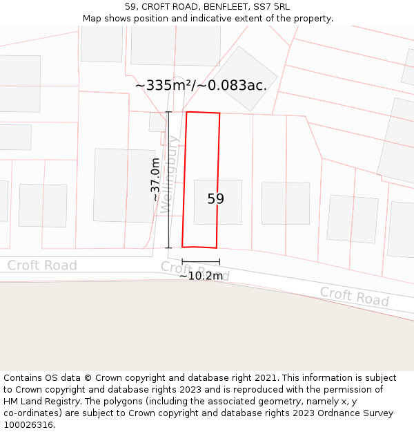 59, CROFT ROAD, BENFLEET, SS7 5RL: Plot and title map