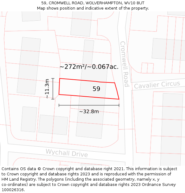 59, CROMWELL ROAD, WOLVERHAMPTON, WV10 8UT: Plot and title map