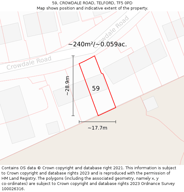 59, CROWDALE ROAD, TELFORD, TF5 0PD: Plot and title map