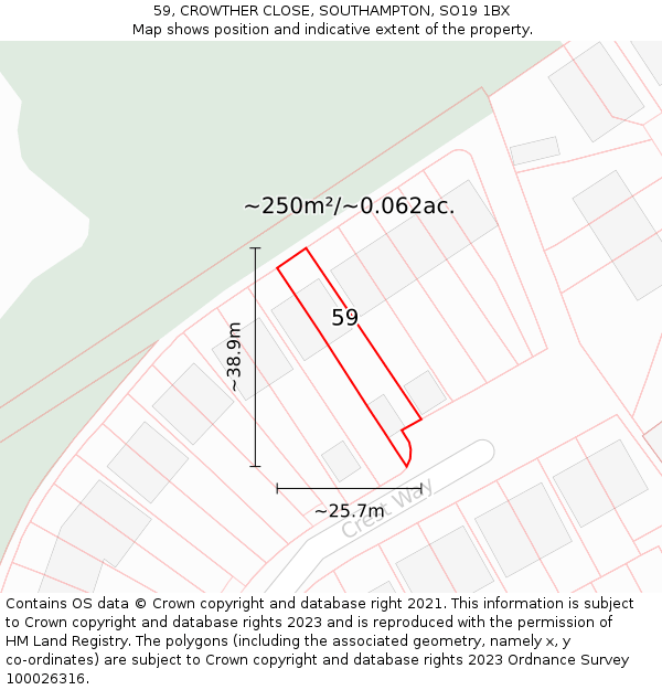 59, CROWTHER CLOSE, SOUTHAMPTON, SO19 1BX: Plot and title map