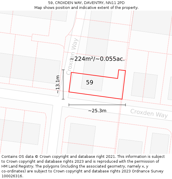 59, CROXDEN WAY, DAVENTRY, NN11 2PD: Plot and title map