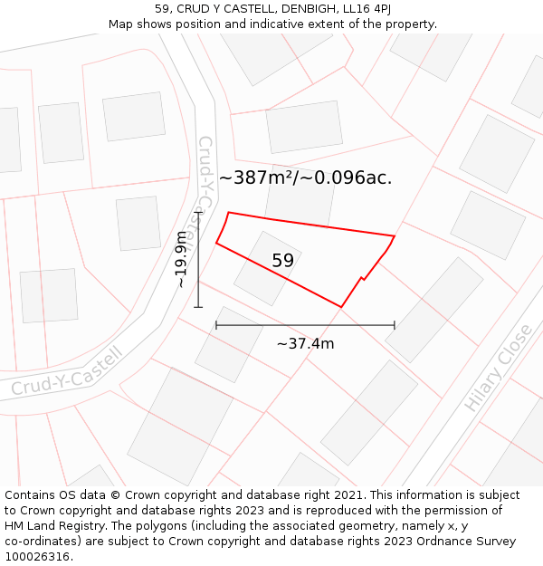 59, CRUD Y CASTELL, DENBIGH, LL16 4PJ: Plot and title map